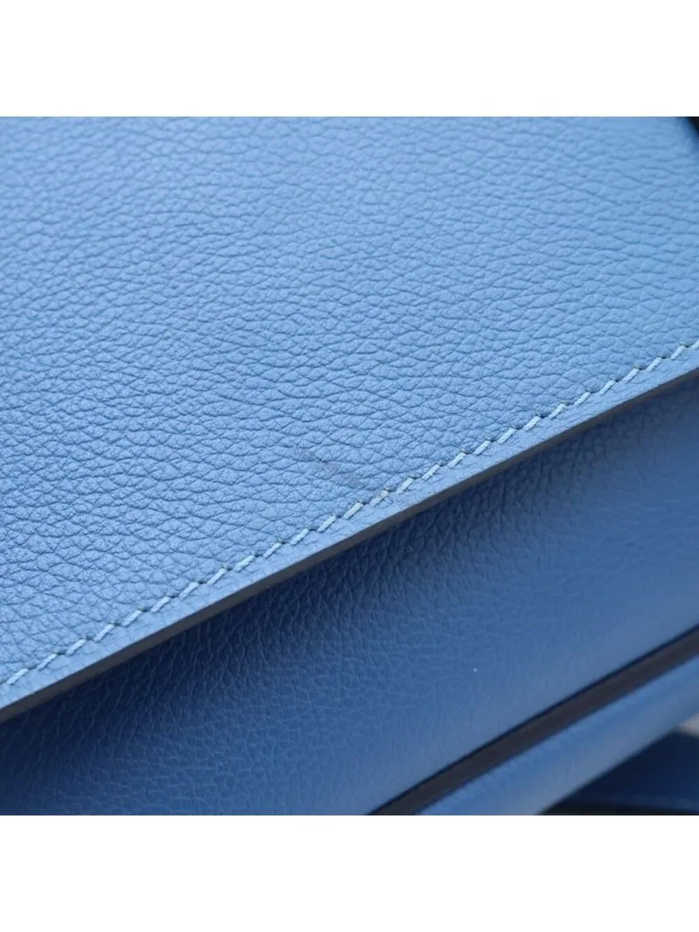 Hermes Steve Bright Blue Jean Shoulder Bag Leather Chevre Silver
